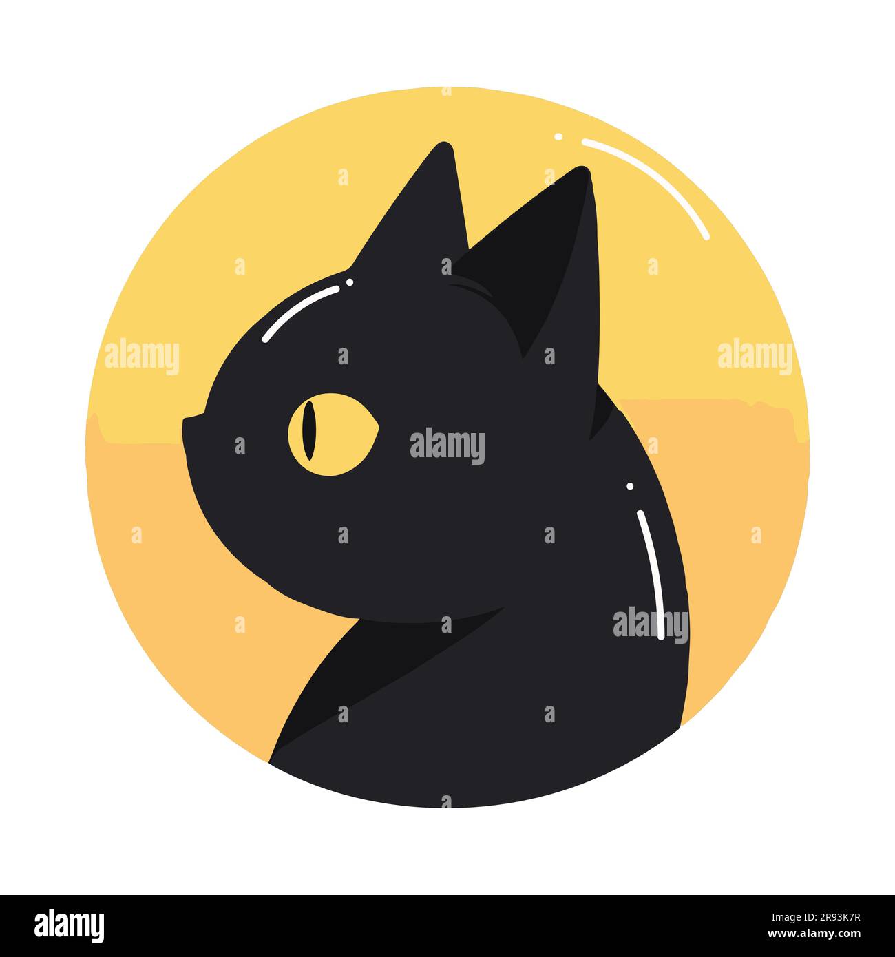 Hand Drawn cute black cat in flat style isolated on background Stock ...