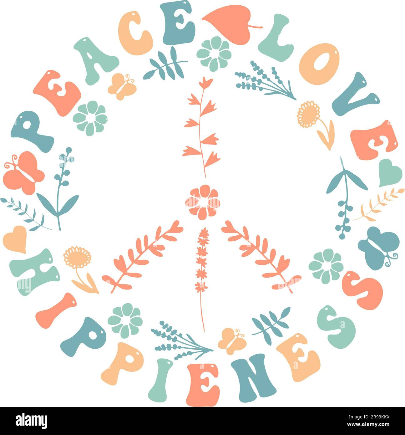 Peace Love Hippieness - Cute Colourful Hippie Peace Sign Stock Photo