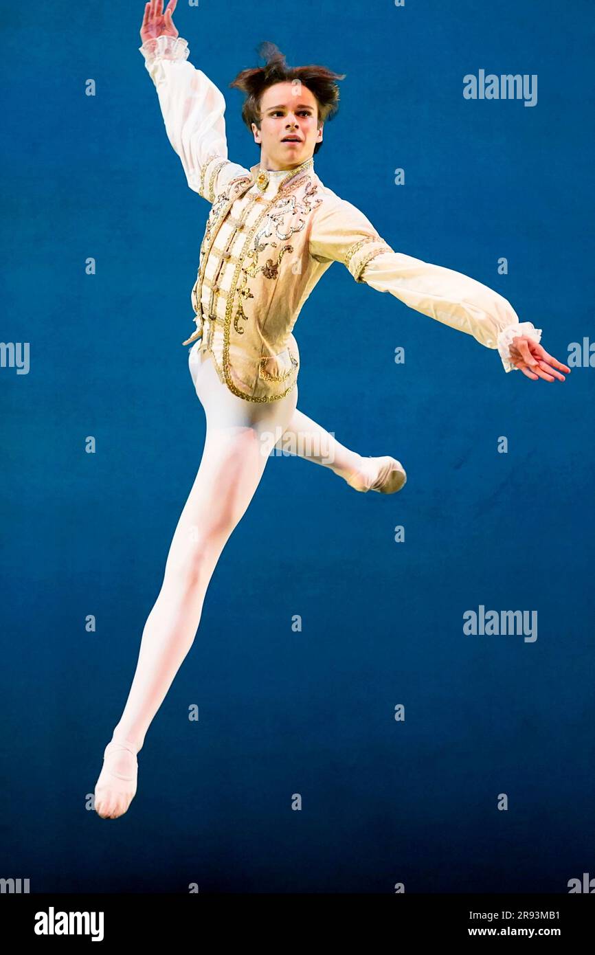 Gold medalist in the Junior Male Division Alexei Orohovsky of the United  States, leaps into the air as he performs a solo dance from The  Nutcracker, during the Awards Gala at Thalia