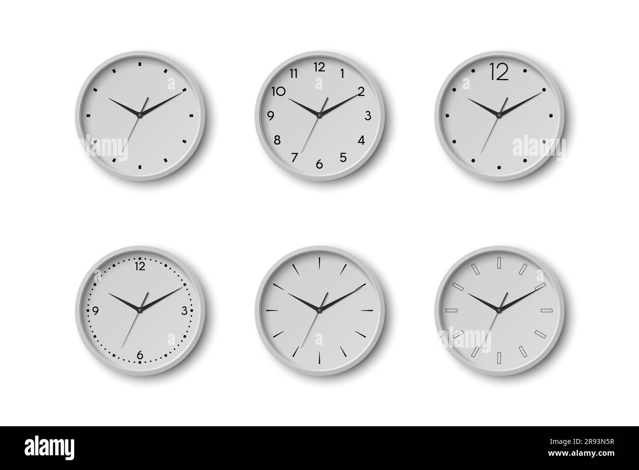 Vector 3d Round Wall Office Clock with White Clock Dial Set Closeup