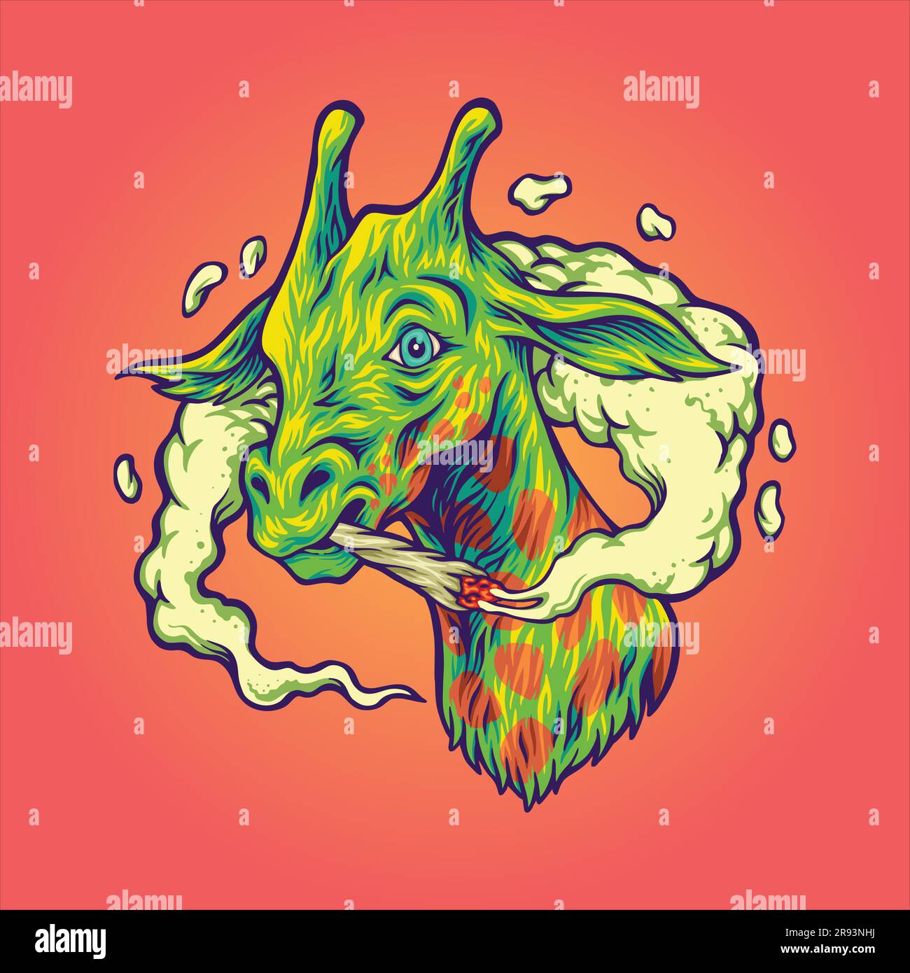 Playful giraffe head smoking weed joint illustrations vector