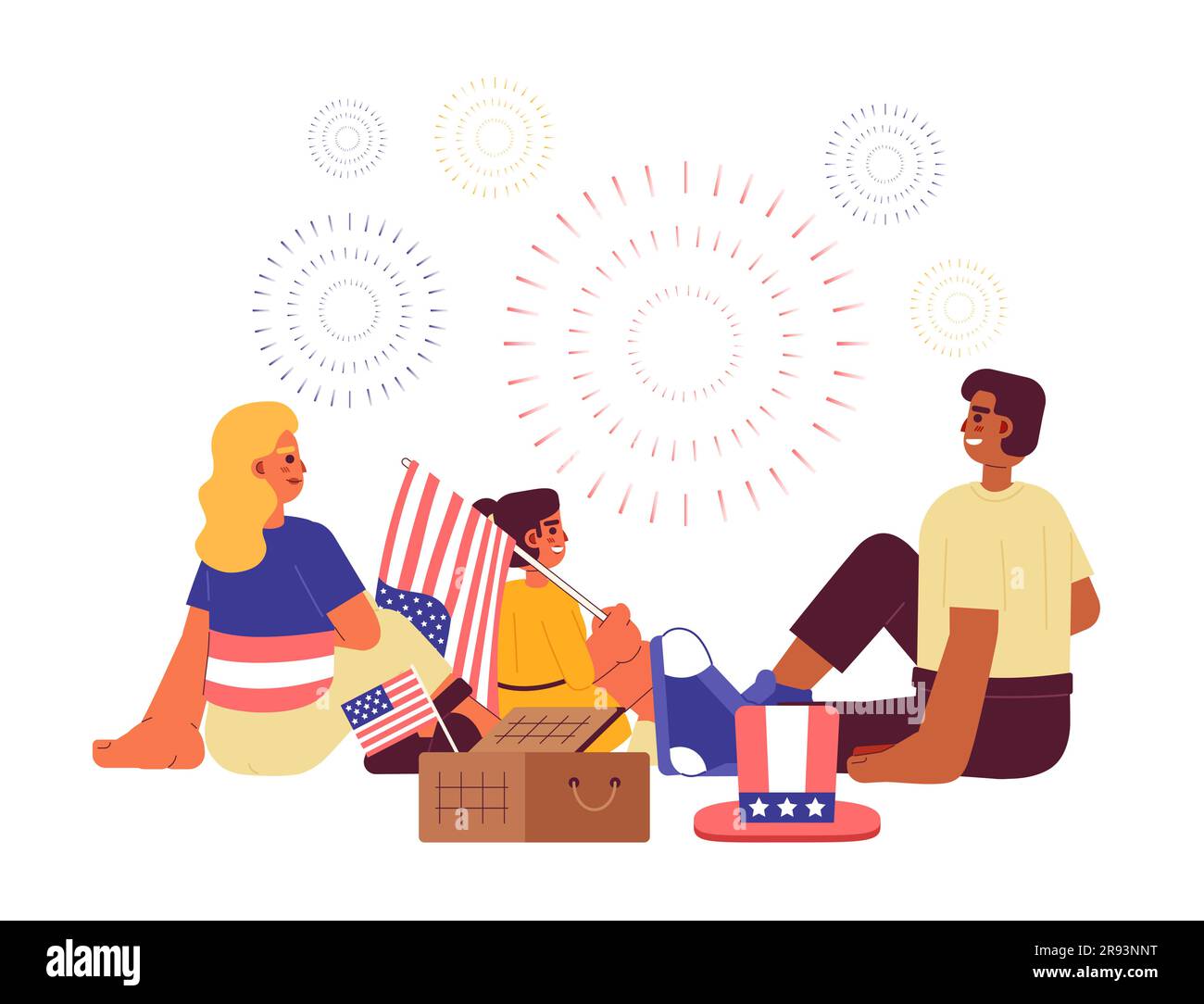 Independence day family fireworks flat vector spot illustration. Mixed ...