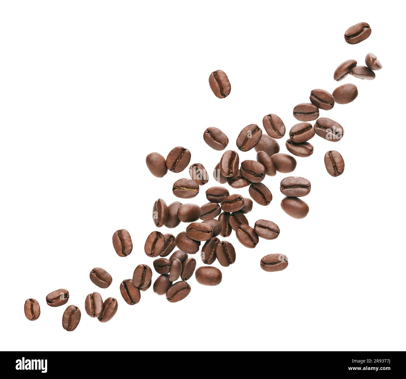 Coffee beans splashing against white background Stock Photo