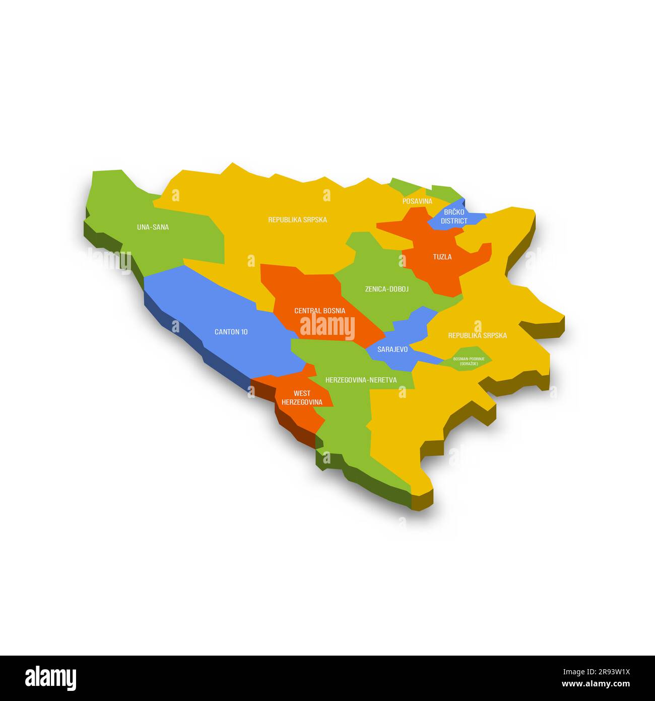 Bosnia and Herzegovina political map of administrative divisions cantons of Federation of