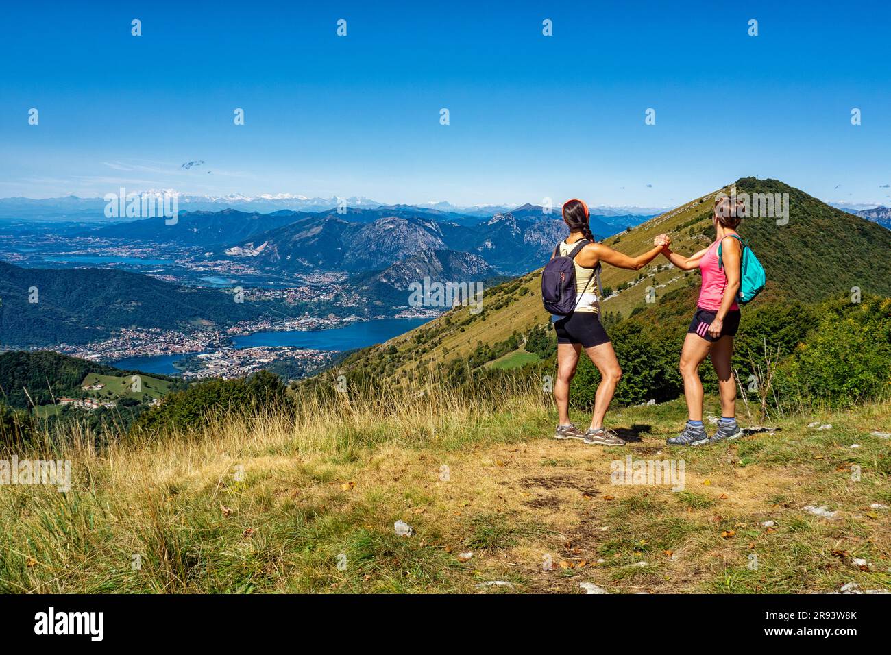 Trekking scene on the mountains of Valle Imagna Stock Photo