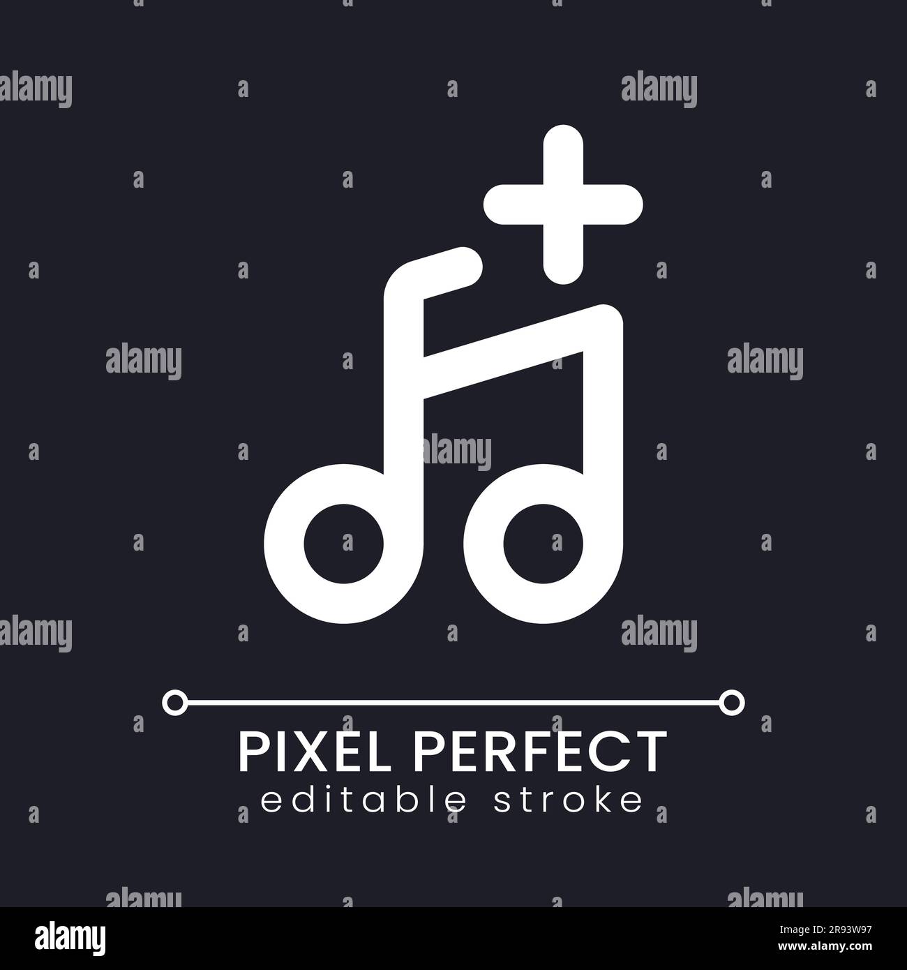Add audio pixel perfect white linear ui icon for dark theme Stock Vector