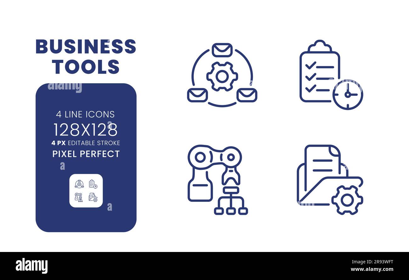 Business tools linear desktop icons set Stock Vector