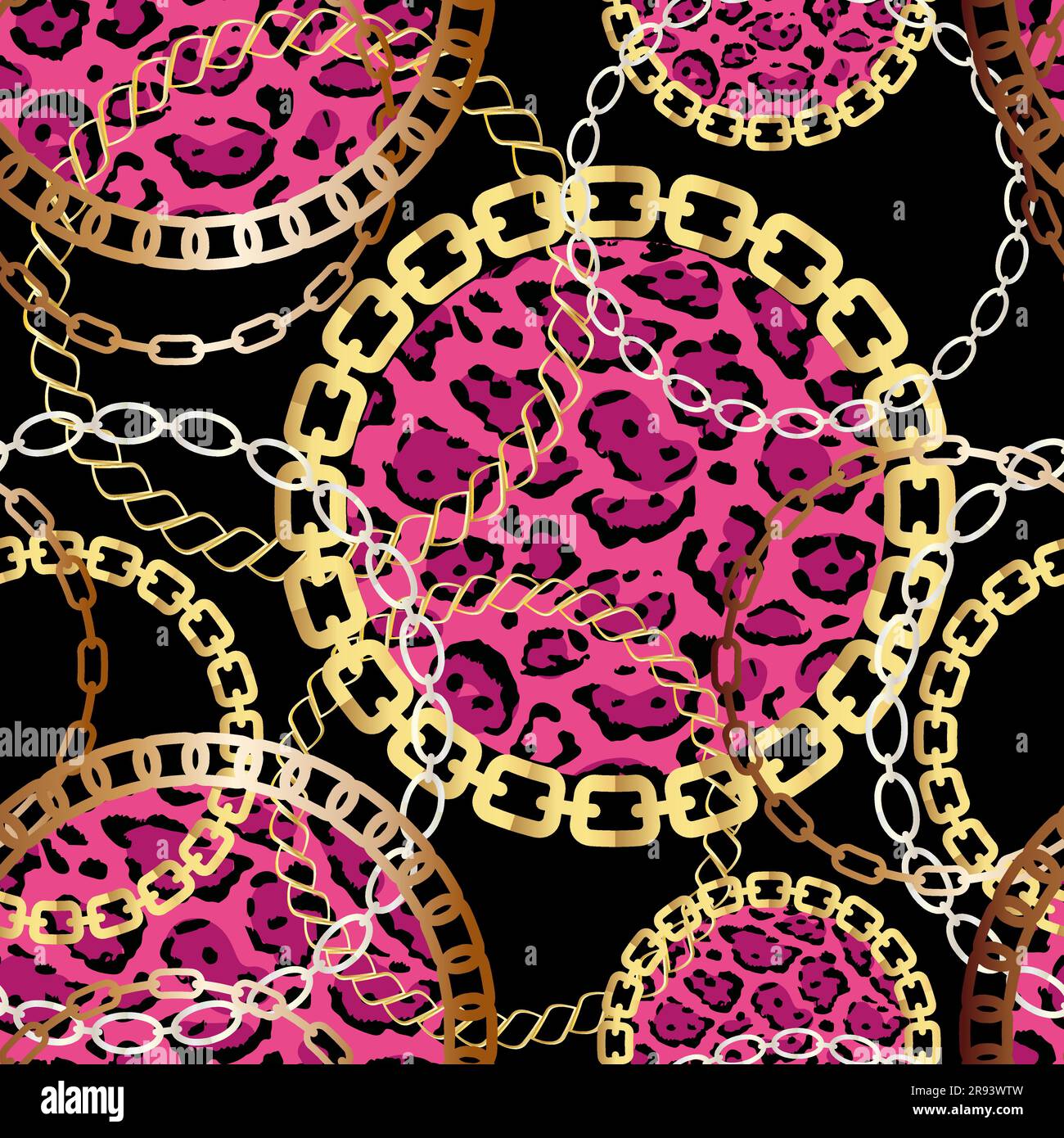 Fashion Seamless Pattern with Golden Chains and leopard print. Print ...