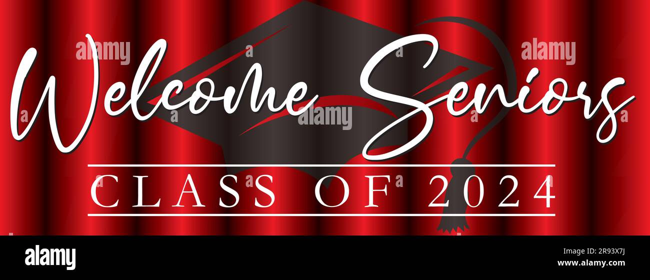Seniors Class of 2025 Banner Red background with Graduation Cap