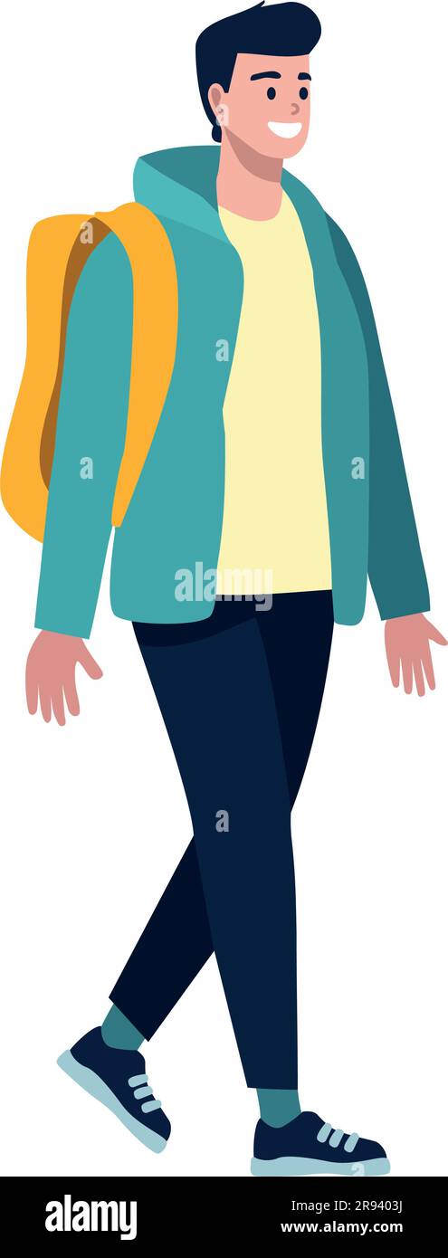 Smiling man walking with backpacks in motion Stock Vector Image & Art ...