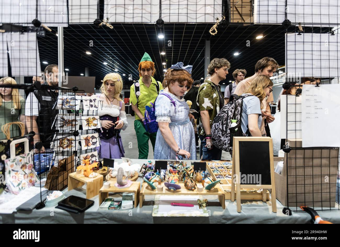 UTRECHT - Visitors in cosplay costume during the Dutch Comic Con in the Jaarbeurs. Dutch Comic Con is an annual event dedicated to comic books, films, series, video games and costumes of pop culture characters. ANP EVA PLEVIER netherlands out - belgium out Stock Photo