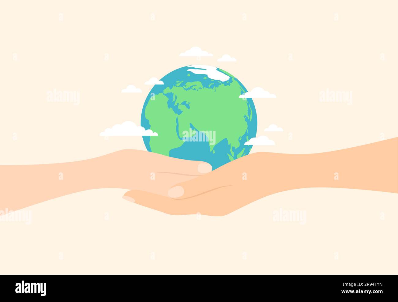 Hands of an adult and a child holding the planet Earth in their palms ...