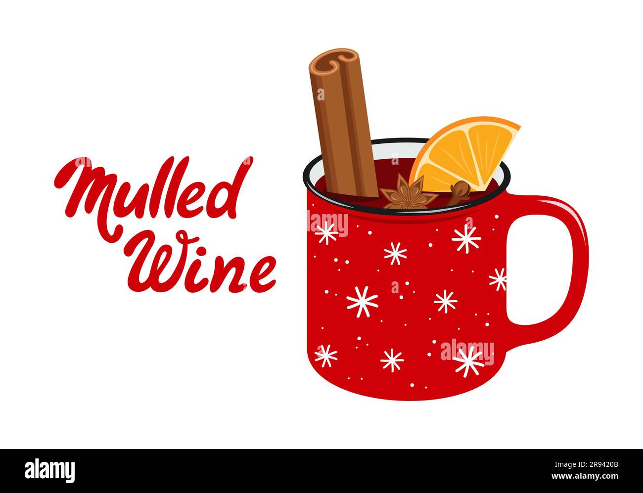Mulled wine with cinnamon, orange, anise and cloves in a red cup. Hot winter drink. Flat vector illustration Stock Vector