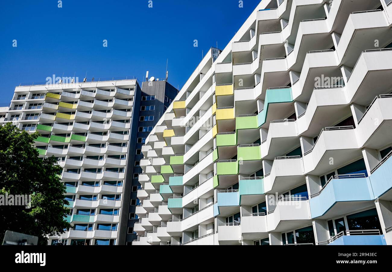 PRODUCTION 08 June 2023, SchleswigHolstein, Damp The balconies of