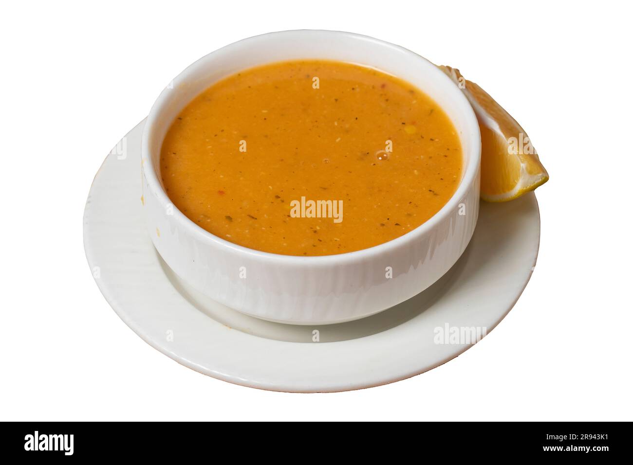 Lentil soup isolated on white background. Turkish cuisine delicacies. local name ezo gelin corba Stock Photo