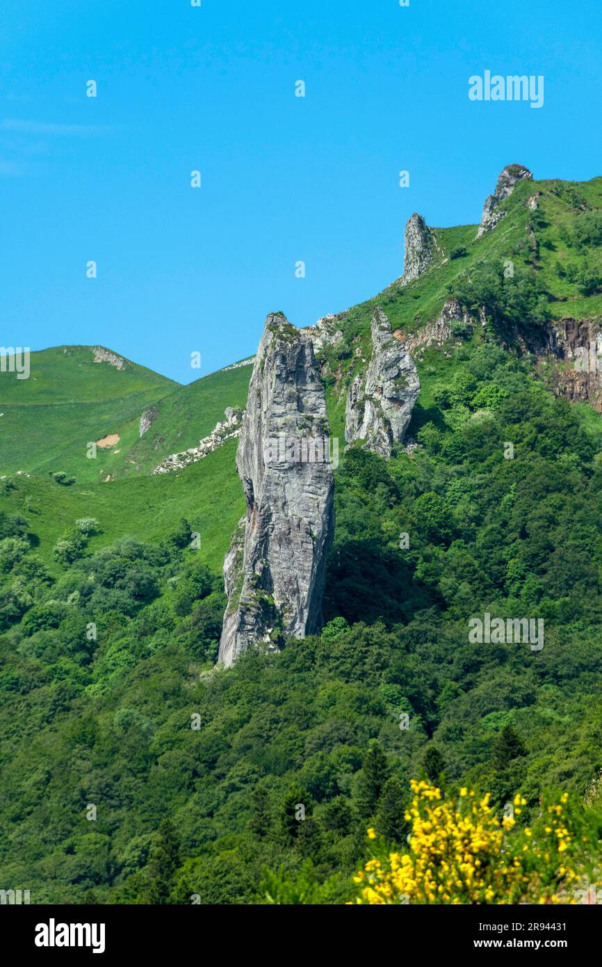 Dent de la Rancune in Chaudefour Valley,  Natural Reserve, Sancy mountain.  Auvergne Volcanoes Natural Park. Puy de Dome. Auvergne. France Stock Photo