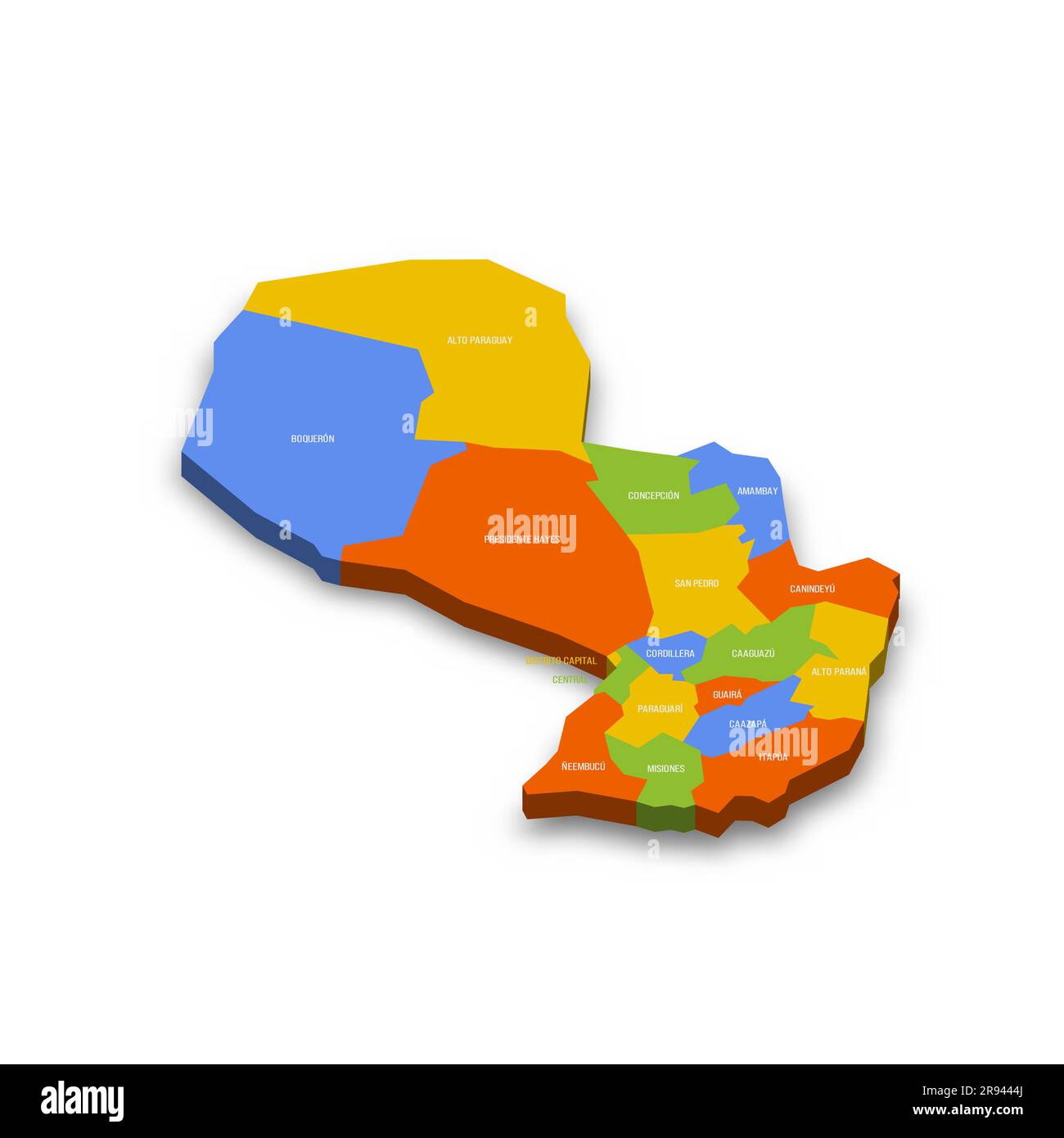 Paraguay Political Map Of Administrative Divisions Departments And Paraguay Political Map Of Administrative Divisions Departments And Capital District Colorful 3d Vector Map With Country Province Names And Dropped Shadow 2R9444J