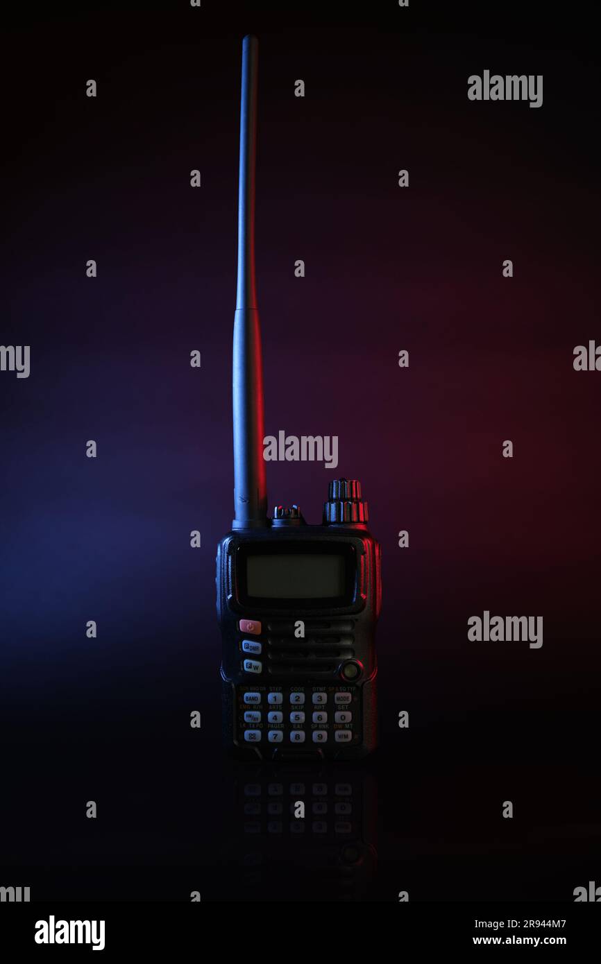 walkie talkie, police, radio transmitter manual, black, new, portable, professional adult Stock Photo