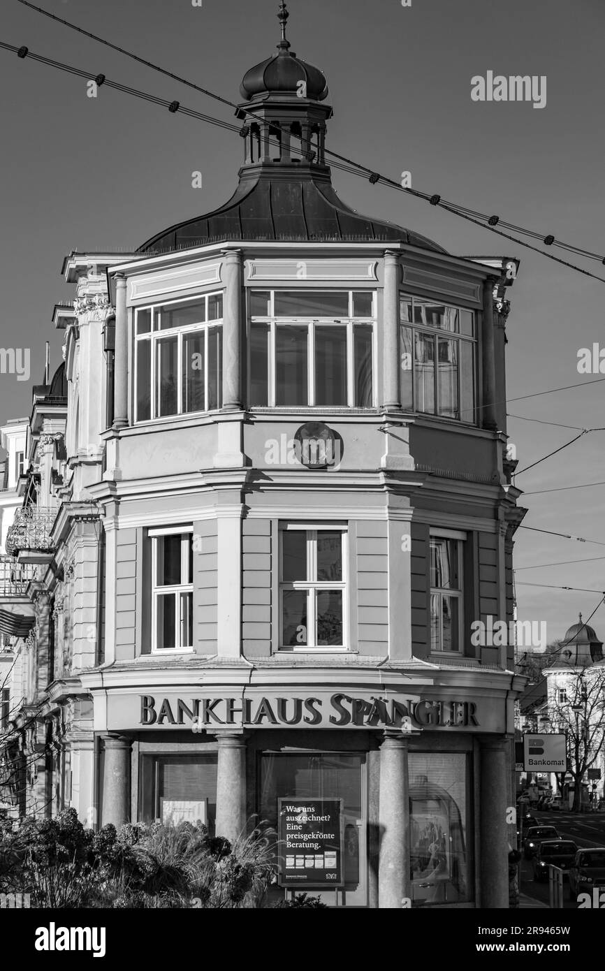 Salzburg, Austria - December 27, 2021: Bankhaus Carl Spangler & Co. AG is the oldest private bank in Austria founded in the state capital of Salzburg Stock Photo