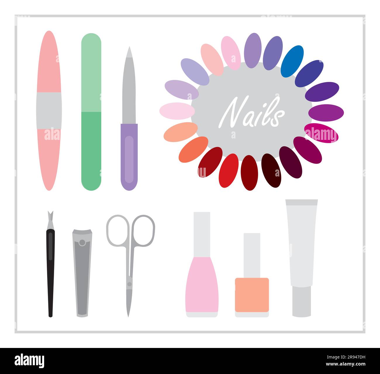Various manicure accessories, equipment, tools. Nail scissors, nail file,  tweezers, nail polish, nail oil, polish remover, brush etc. Hand drawn  colored vector set. All elements are isolated 24202730 Vector Art at  Vecteezy