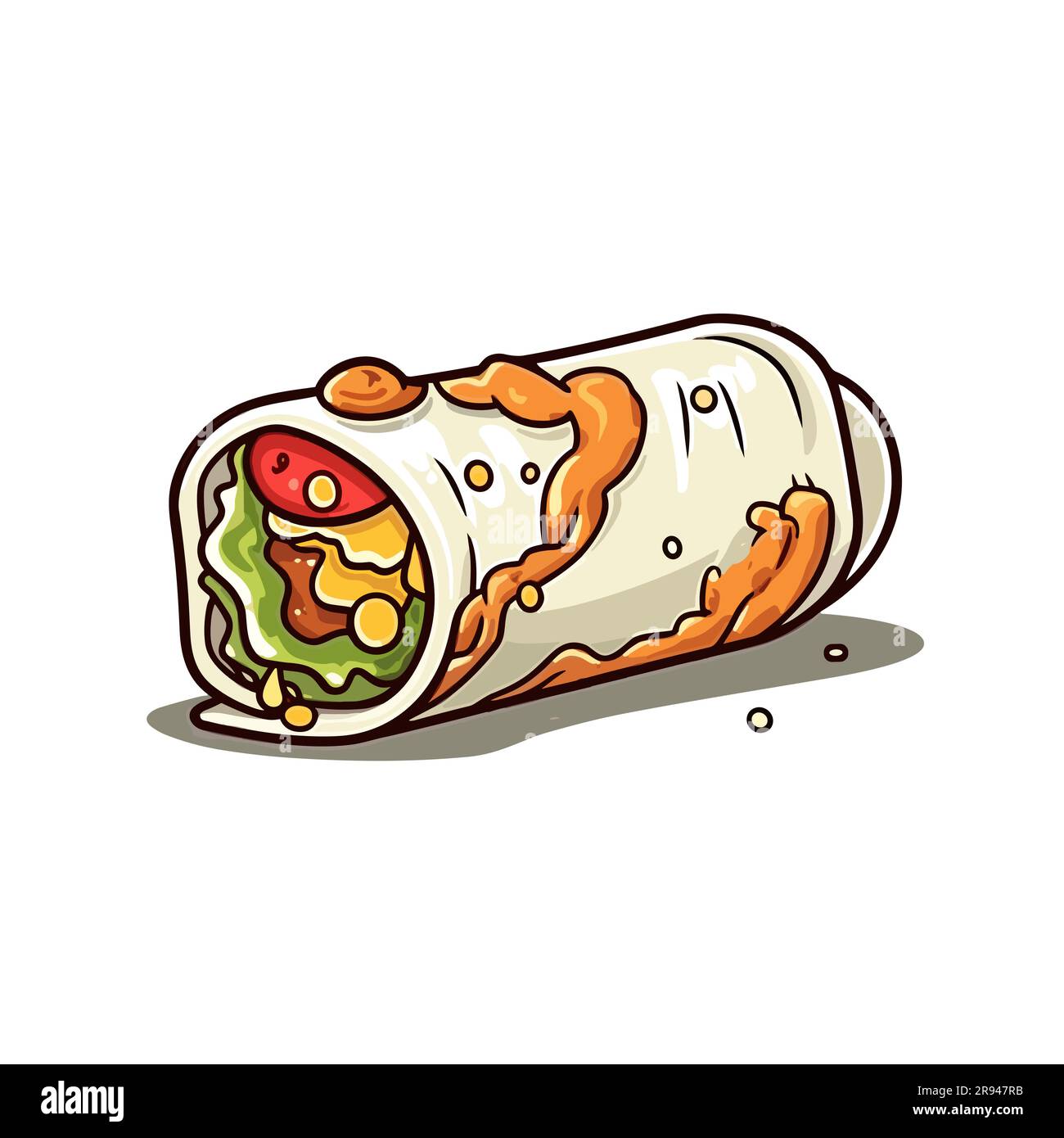 Mexican burrito wrap. Burritos handdrawn illustration. Vector doodle