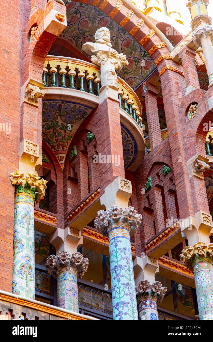 Barcelona, Spain - FEB 10, 2022: Palau de la Musica Catalana is a concert hall designed in the Catalan modernista style, built between 1905 and 1908. Stock Photo