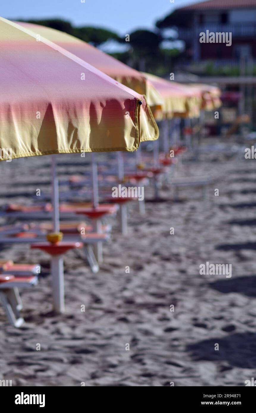 Foreground deck chairs on beach hi-res stock photography and images - Alamy
