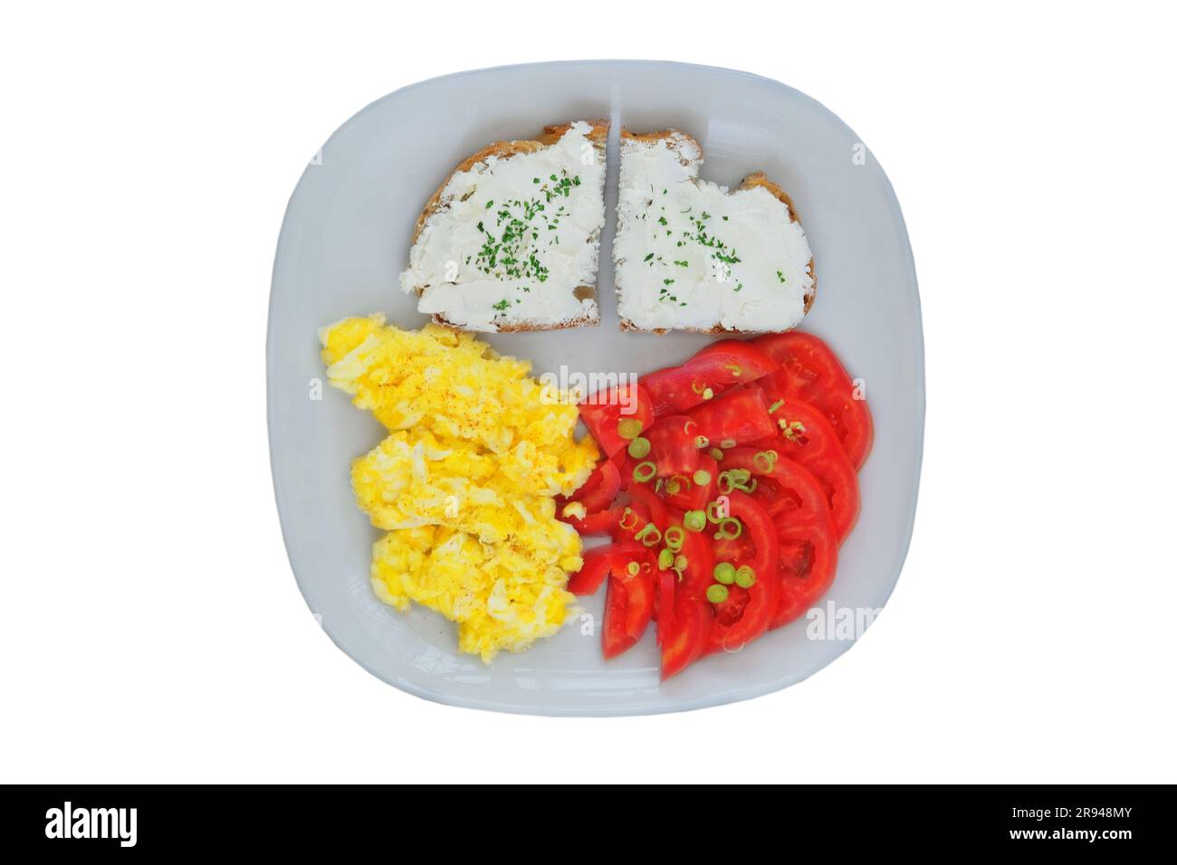 plate of scrambled eggs isolated on white background, top view Stock Photo  - Alamy