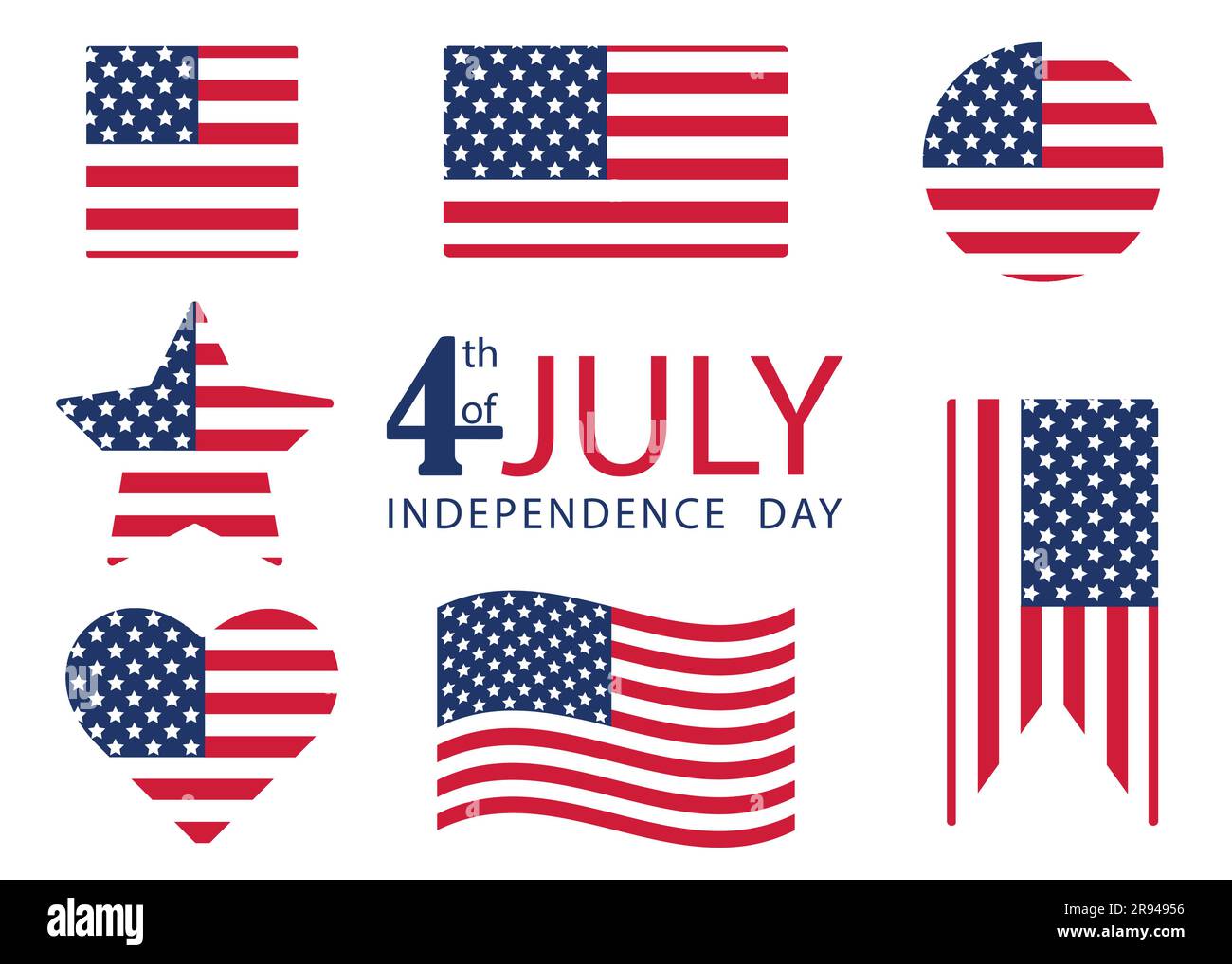 4th of July. Flags of the USA with congratulations on Independence Day