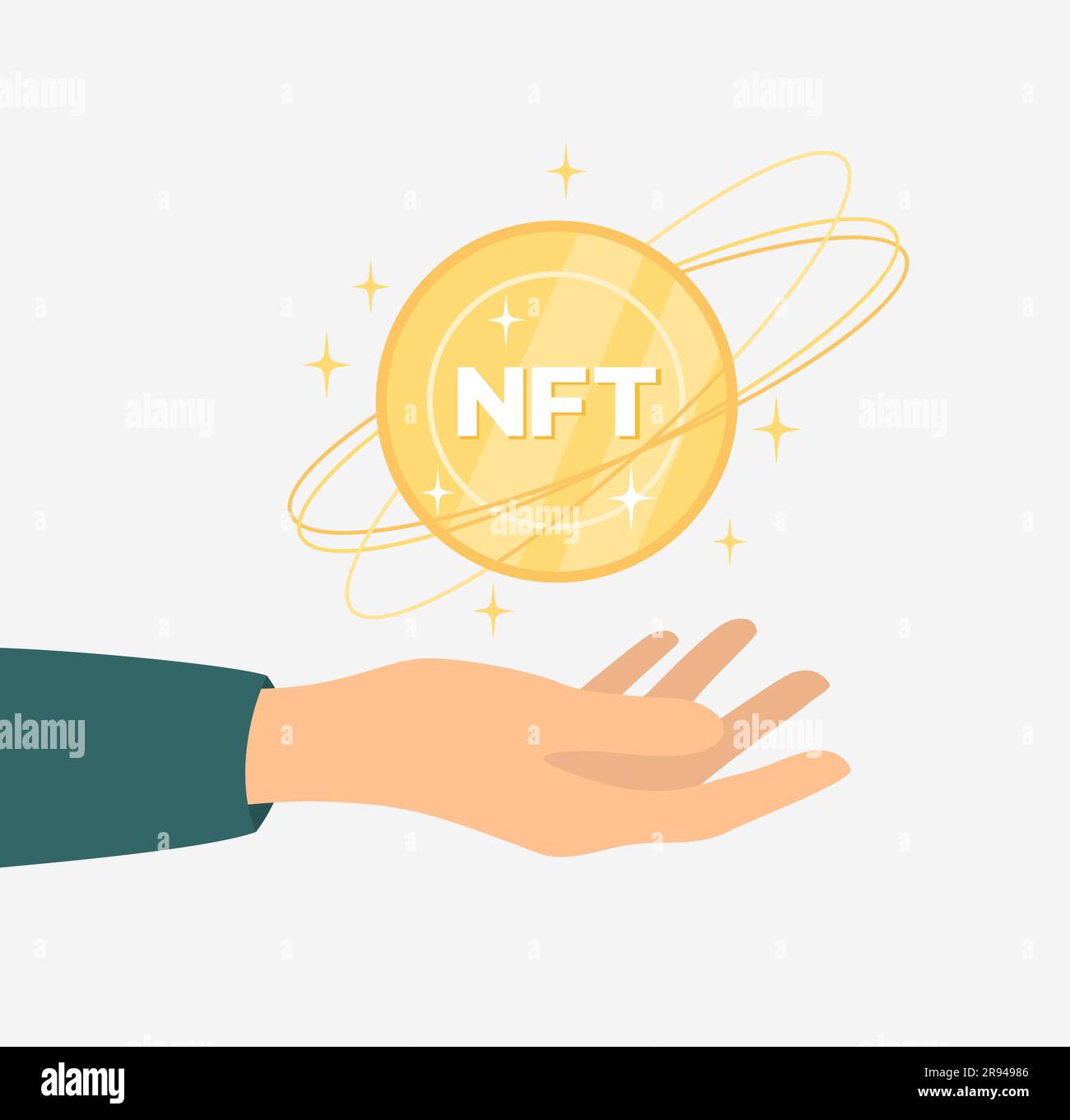 Hand holding NFT - non fungible token. Flat vector illustration Stock Vector
