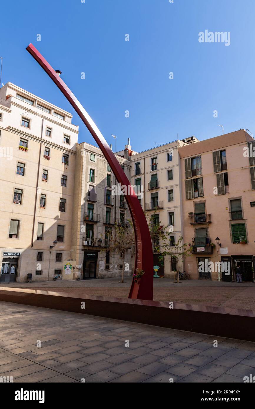 Barcelona, Spain - FEB 10, 2022: Memorial for the people who died during the 1713-1714 siege of Barcelona. Placa del Fossar de les Moreres, Barcelona, Stock Photo