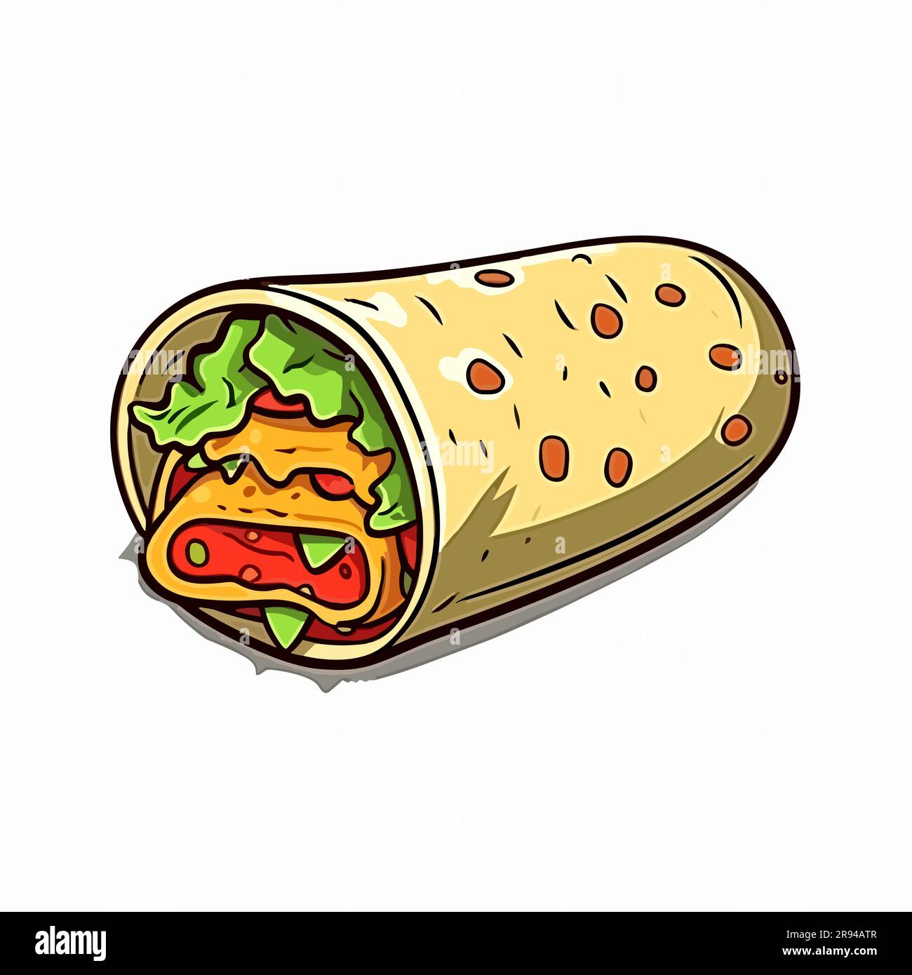 Mexican burrito wrap. Burritos handdrawn illustration. Vector doodle