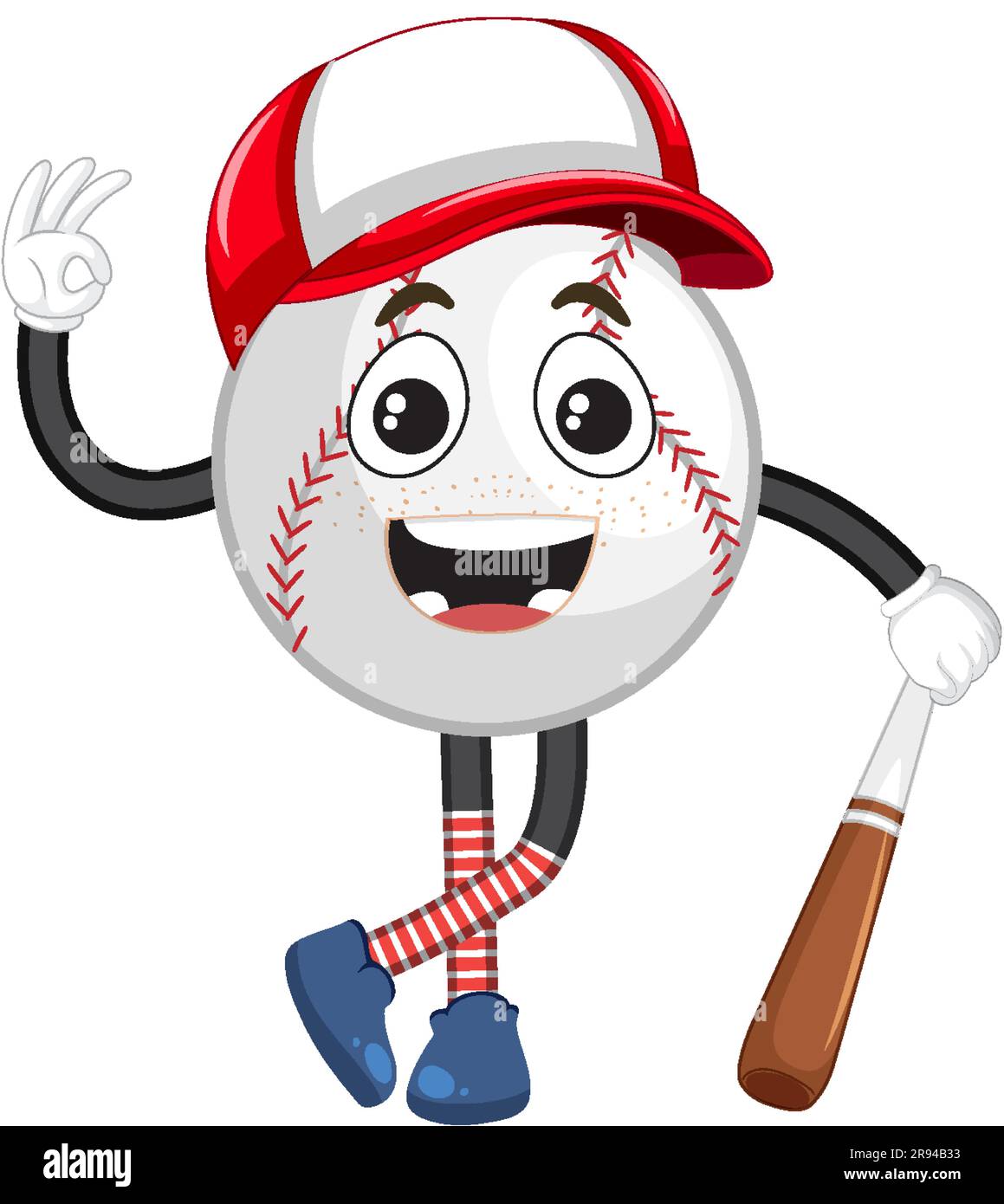 Baseball Cartoon Character with Eyes and Mouth illustration Stock