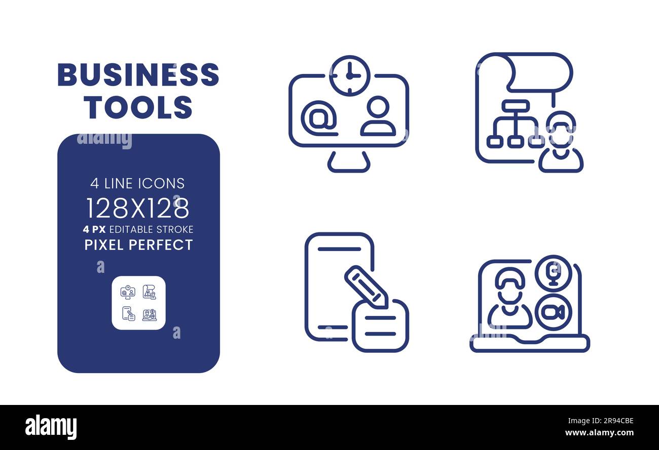 Business tools linear desktop icons set Stock Vector