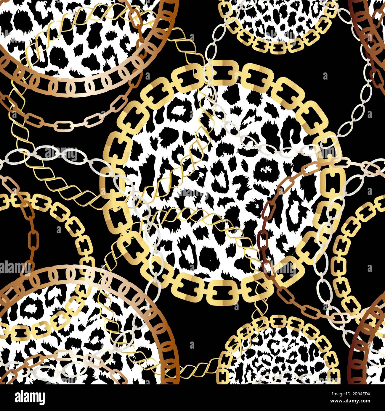 Fashion Seamless Pattern with Golden Chains and leopard print. Print ...