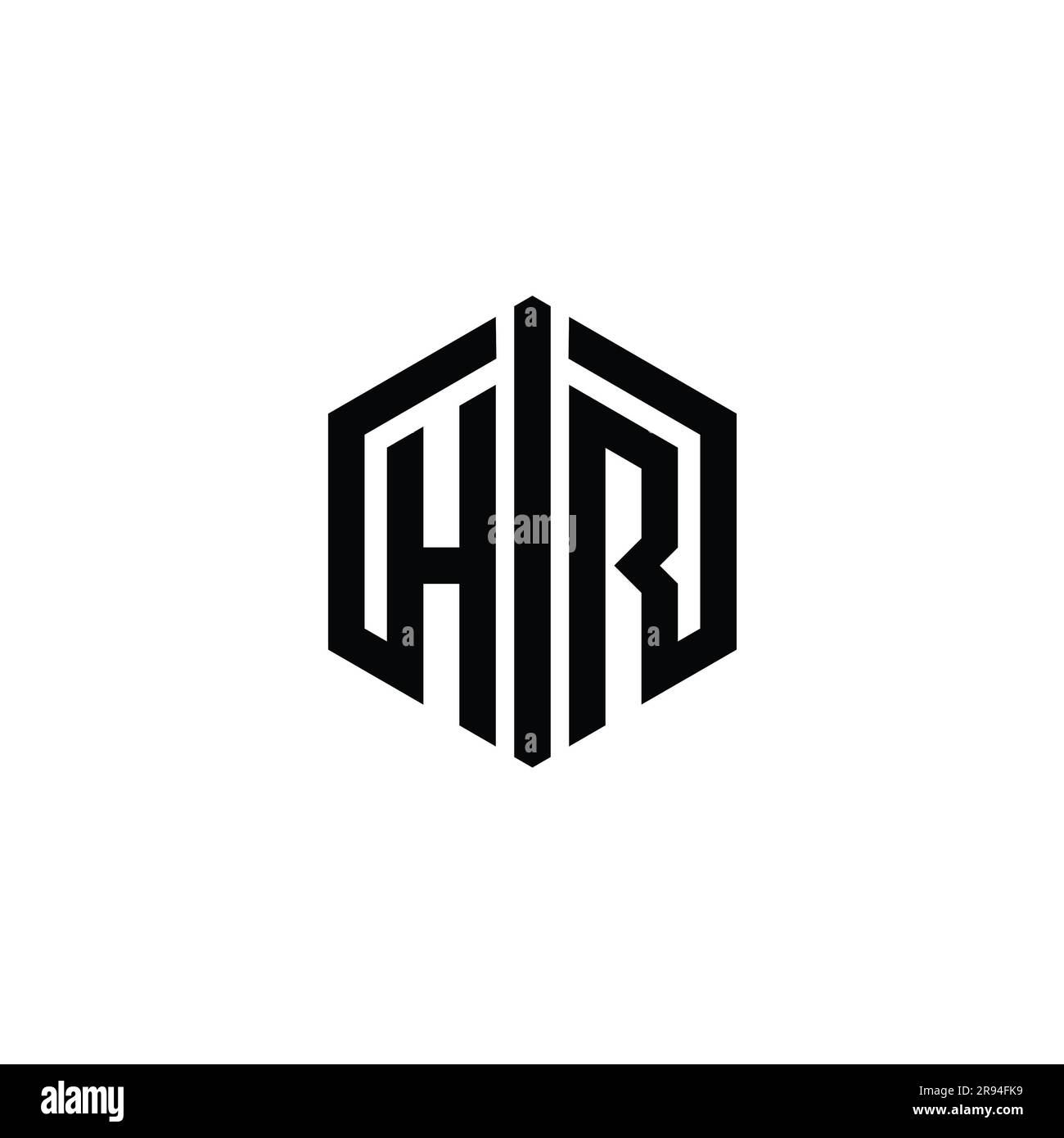 HR Letter Logo Monogram Hexagon Shape With Connect Outline Style Design