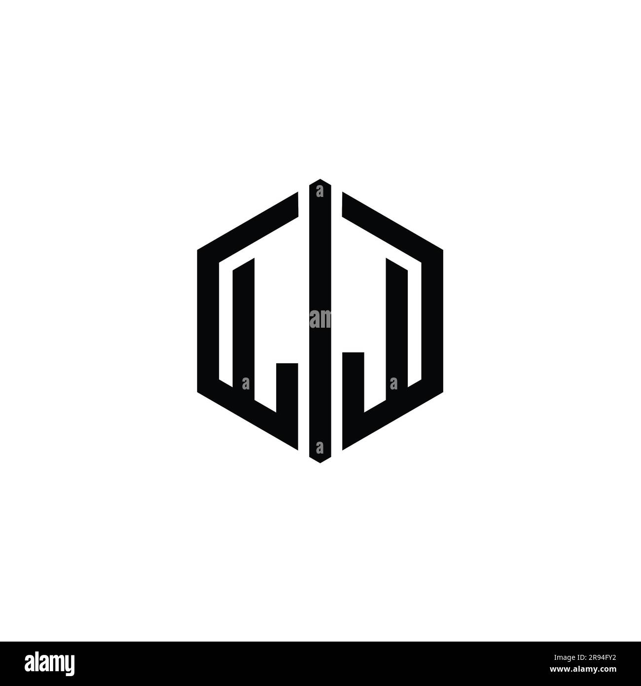 LJ Letter Logo monogram hexagon shape with connect outline style design ...