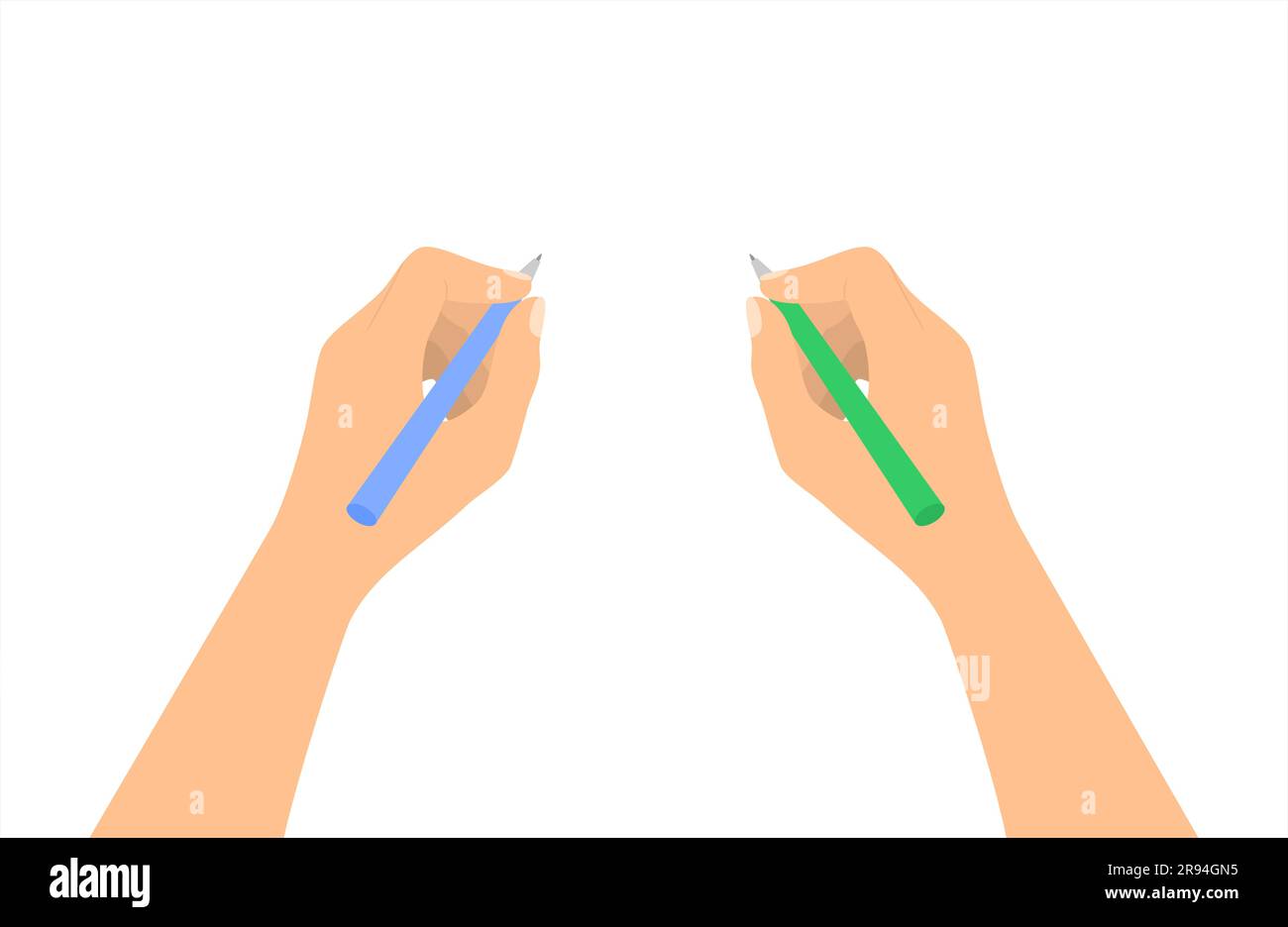 An ambidextrous person writing with both hands isolated on a white