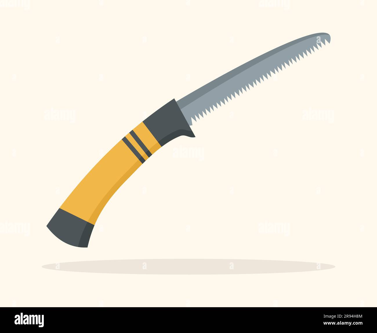 Hand garden saw with a yellow handle on a beige background. Flat vector illustration Stock Vector
