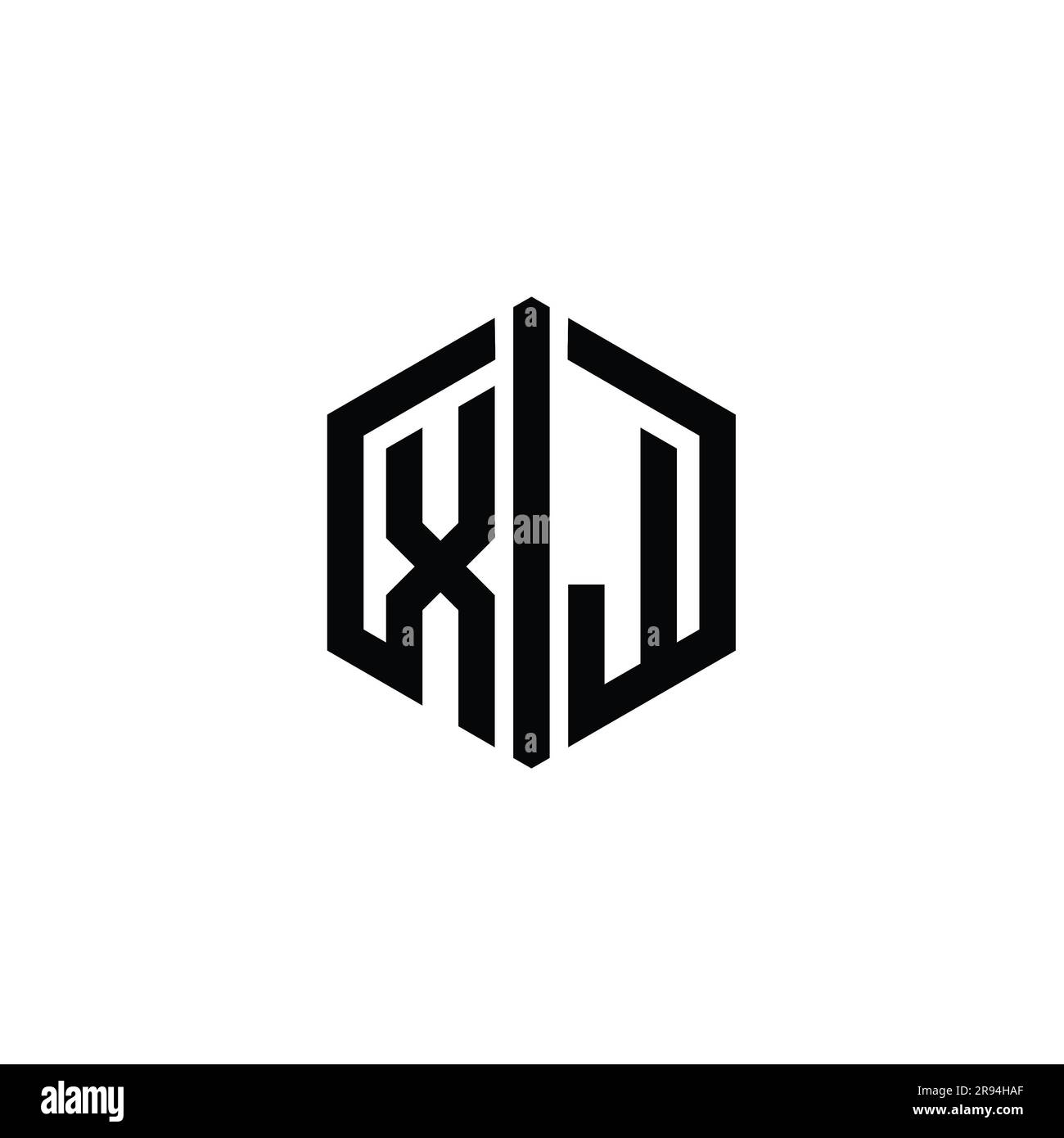XJ Letter Logo monogram hexagon shape with connect outline style design ...