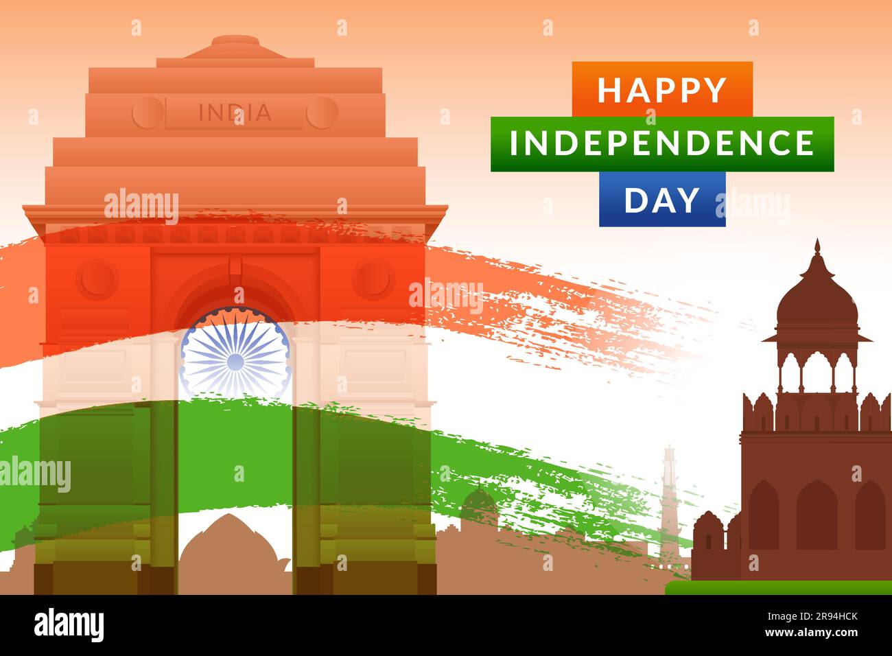 Independence day of India greeting with tricolor Indian flag. 15th August template for website and social media. Stock Vector