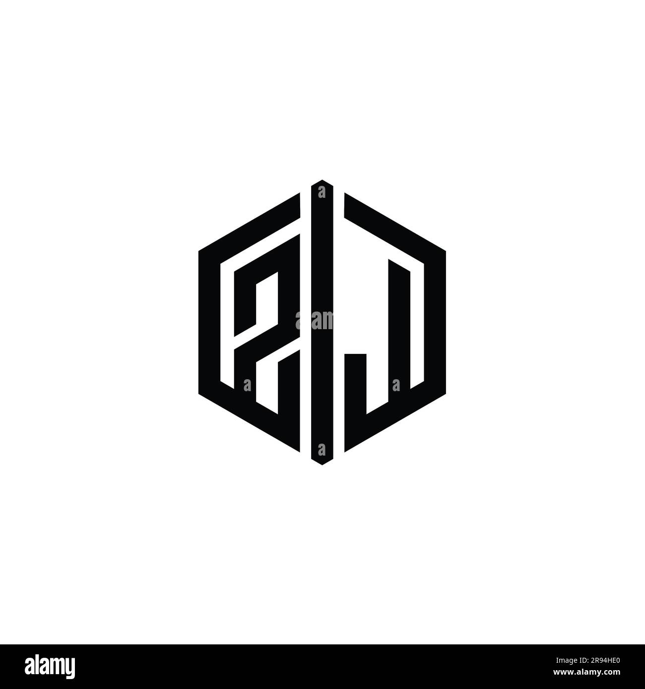 ZJ Letter Logo monogram hexagon shape with connect outline style design ...