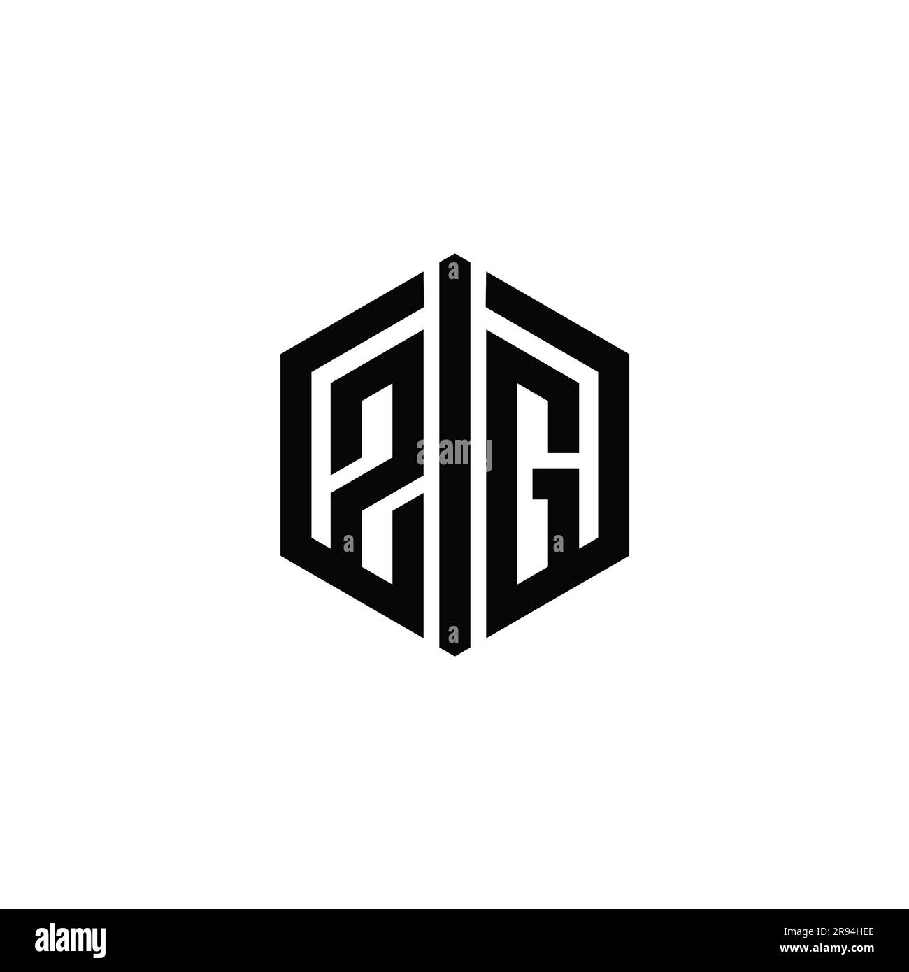 ZG Letter Logo monogram hexagon shape with connect outline style design ...
