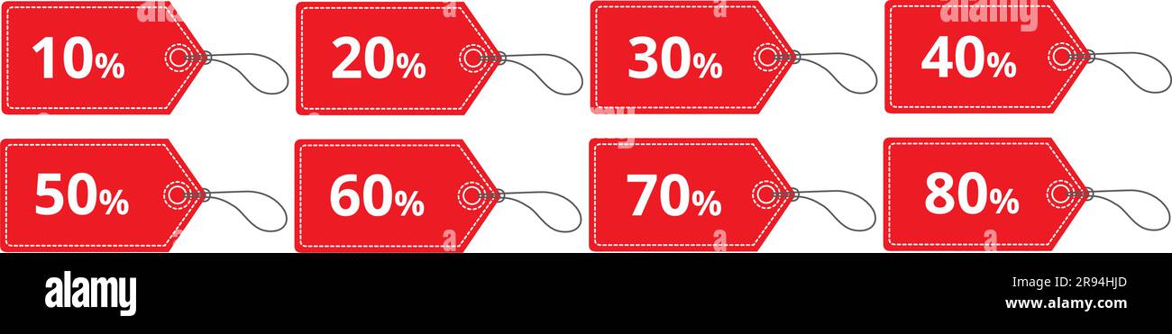 Red discount labels on a white background with copy space Stock Vector
