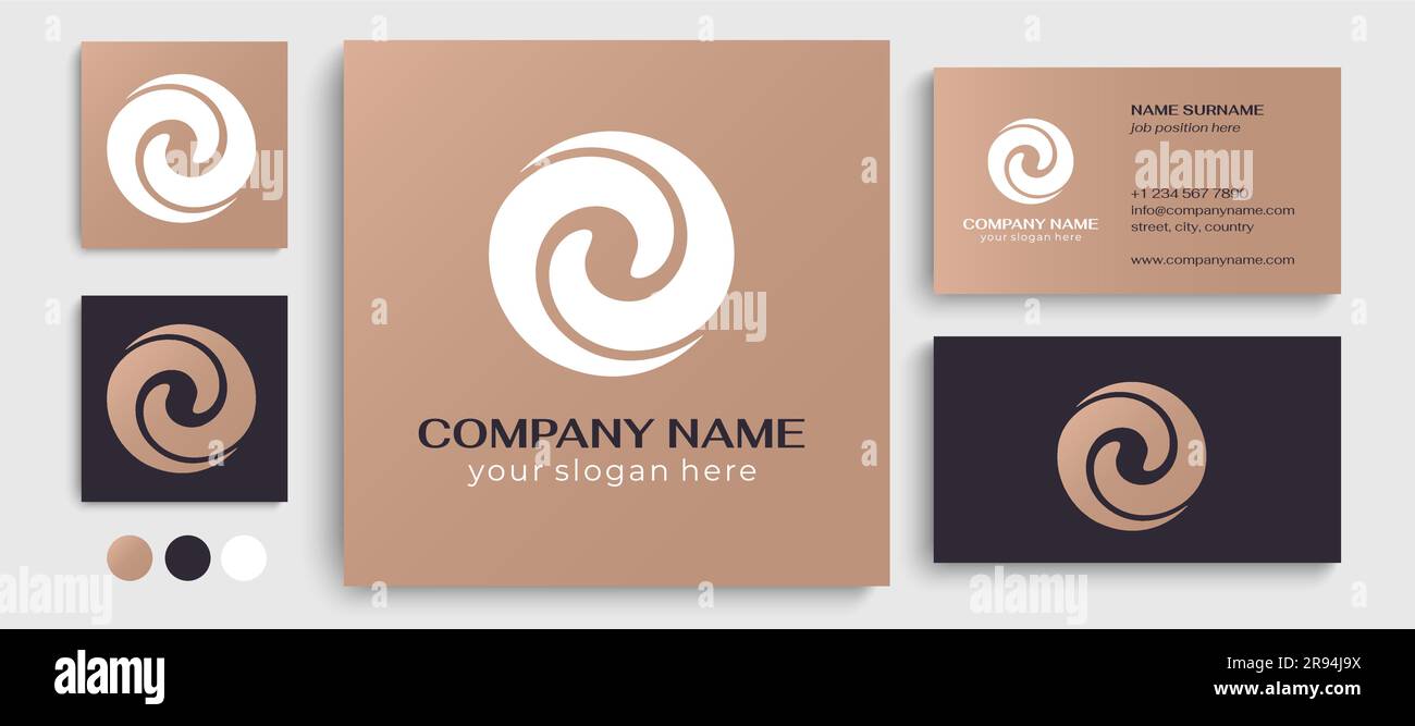 Logo spiral abstract 2 double partnership icon. Curly elegant waves. Template for creating a unique luxury design, logo, corporate products, yoga stud Stock Vector