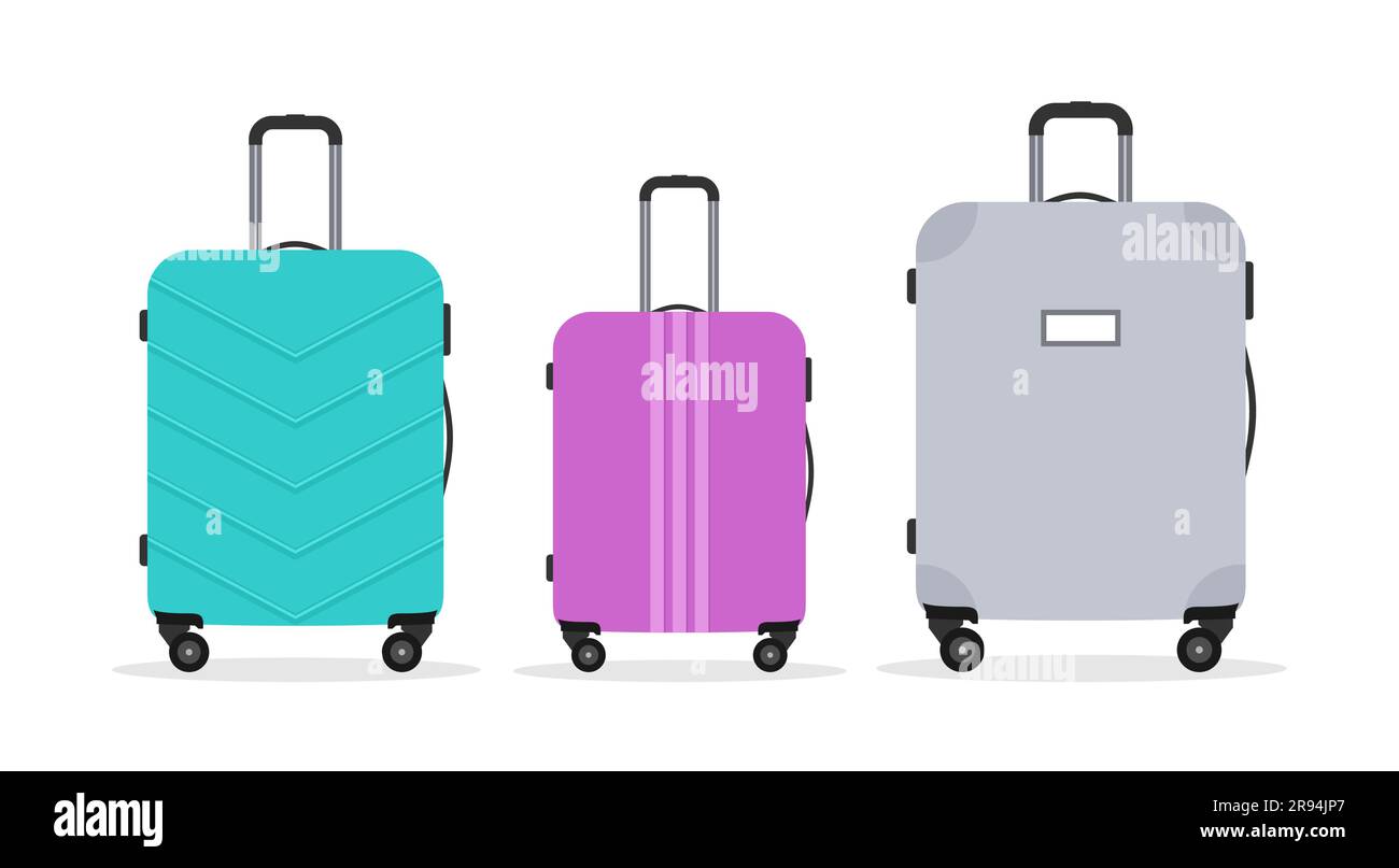 Suitcases of different sizes and colors isolated on a white background