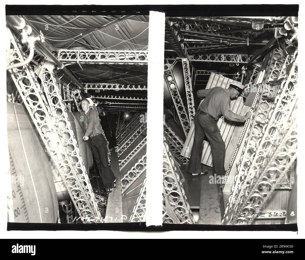 Two Photograph of the Catwalk on the USS Akron. undefined.  Dirigible Disasters. Stock Photo
