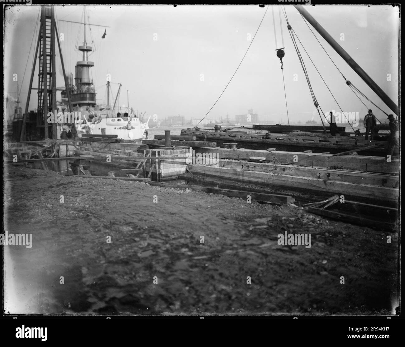 Repairs to Quay Wall. Glass Plate Negatives of the Construction and