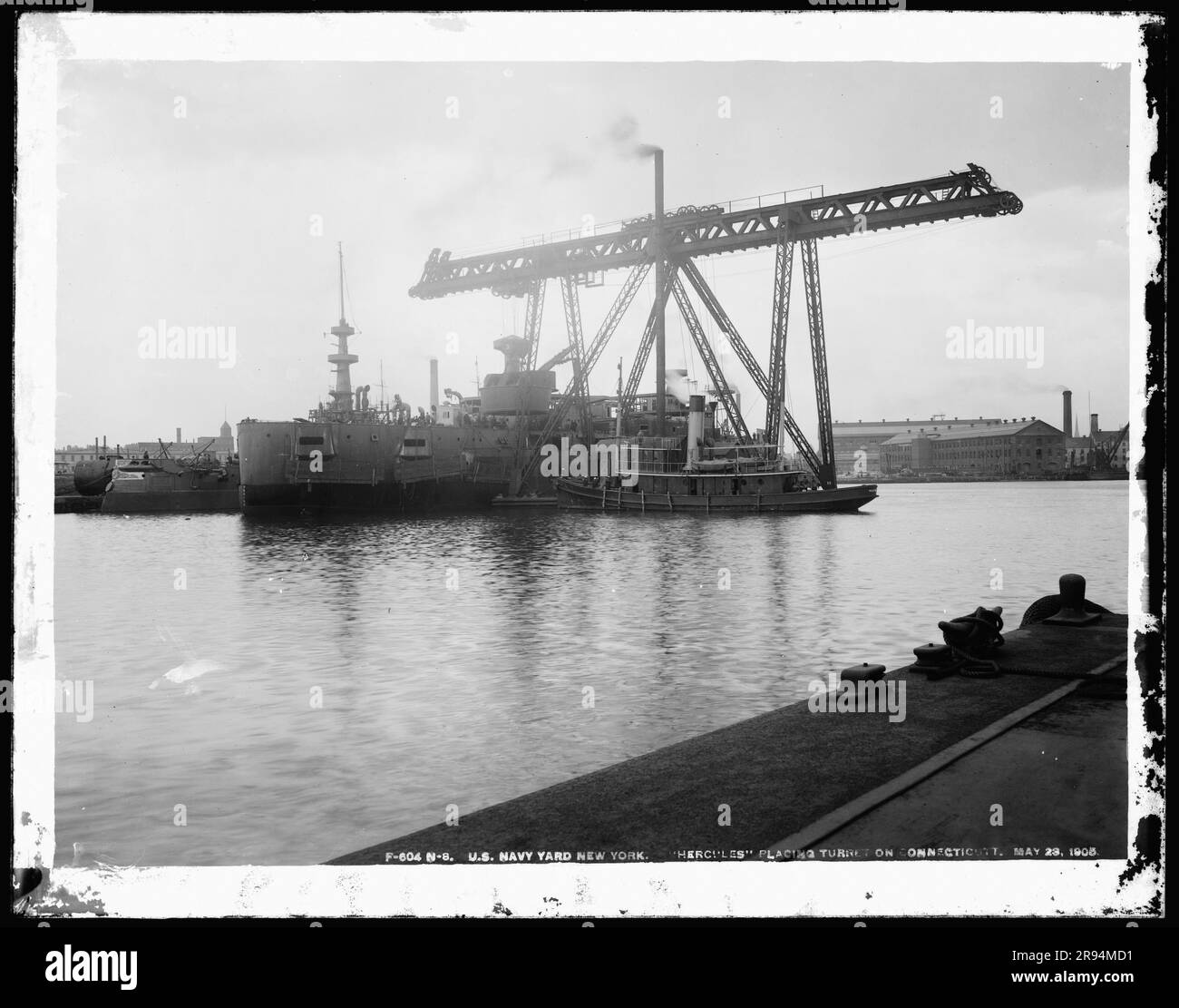 "Hercules" Placing Turret on Connecticut. Glass Plate Negatives of the