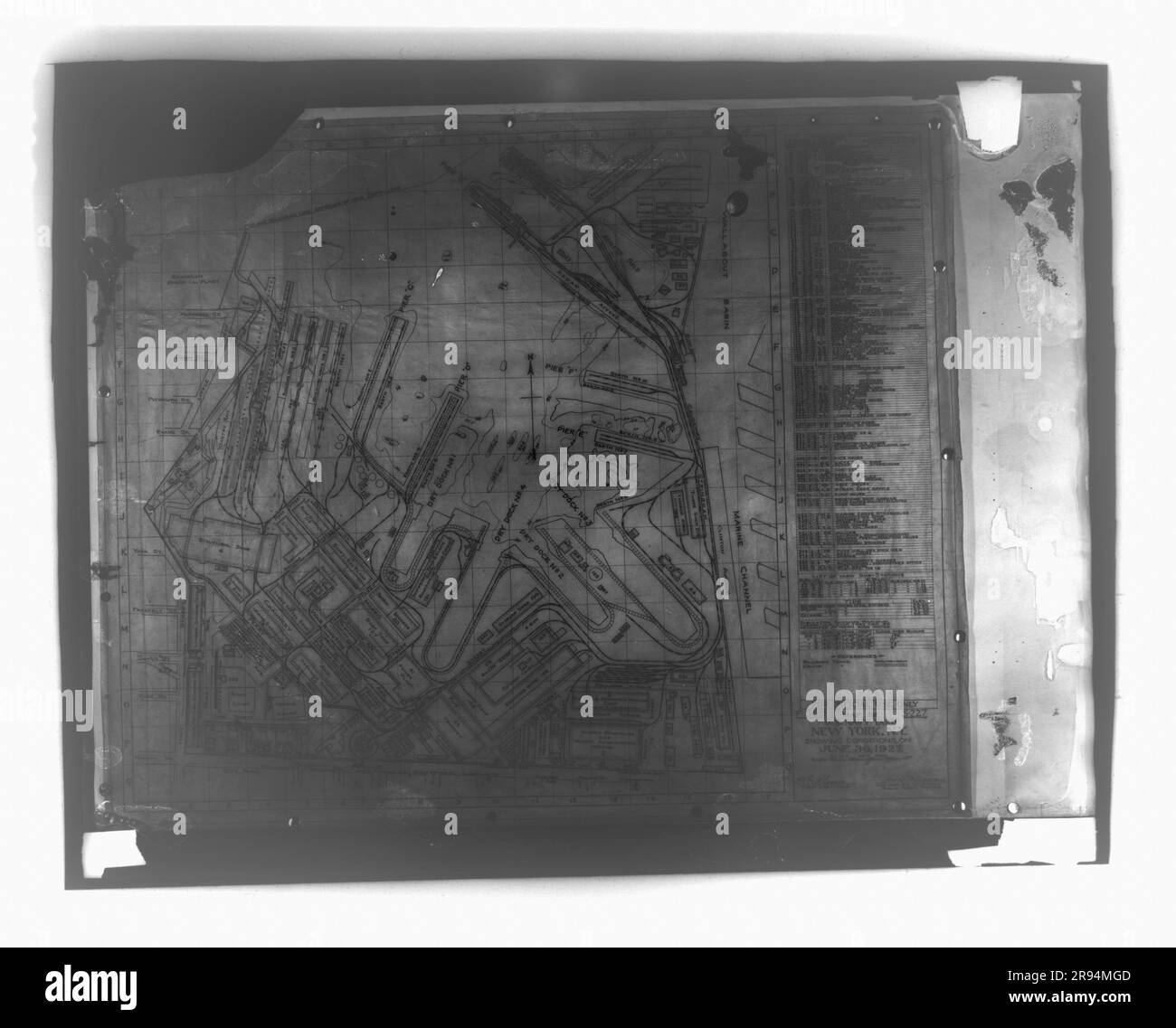 Yard Site Plan with Drawing Content Index. Glass Plate Negatives of the Construction and Repair of Buildings, Facilities, and Vessels at the New York Navy Yard. Stock Photo